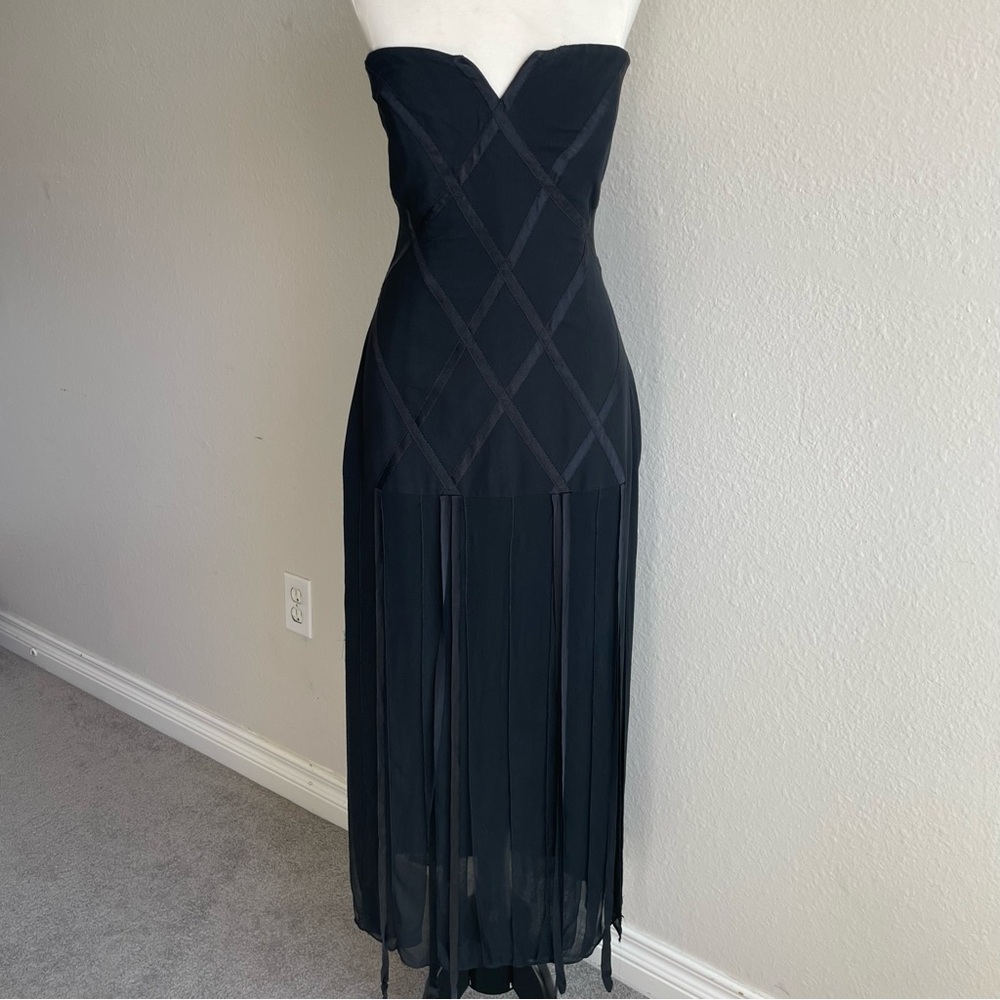 Nicole Miller Silk Black Strapless Sheer Maxi Dress
